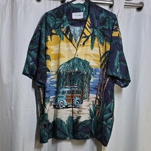 Kalaheo Made In Hawaii Tropical Car Print Shirt - Green, Blue, Yellow